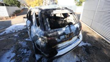 The burnt out Mercedes Benz in East Albury on Thursday morning. Picture by Blair Thomson