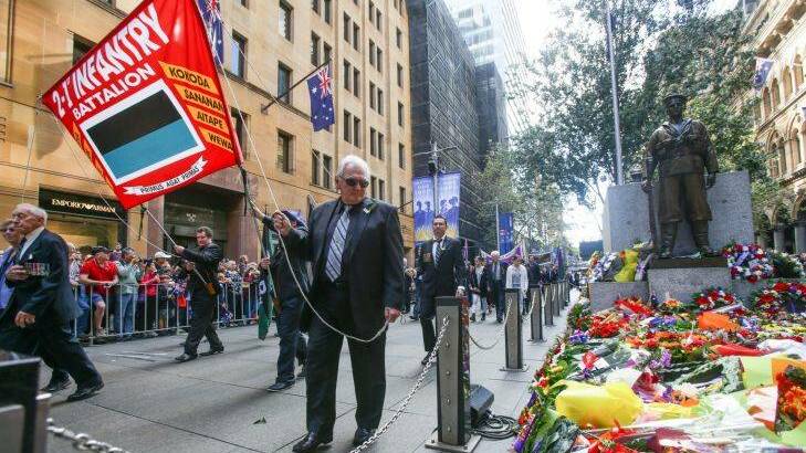 ANZAC DAY SYDNEY 2015 SMH NEWS Returned servicemen march past the Cenotaph at Martin Place at the start of the Anzac Day march in Sydney. 25th April 2015 Photograph Dallas Kilponen Photo: Dallas Kilponen