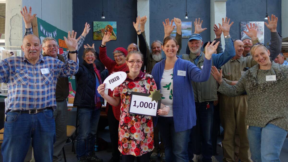 CELEBRATION: Vanessa Richards celebrating the 1000th item with Repair Cafe volunteers.
