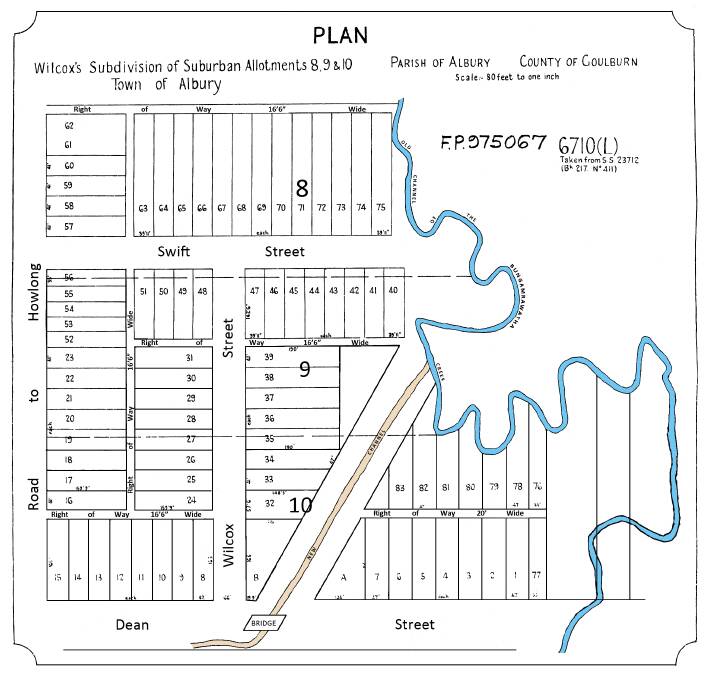 SUB-DIVISION PLAN: The Wilcox sub-division of Thomas Townsend’s original lots 8, 9 and 10.  