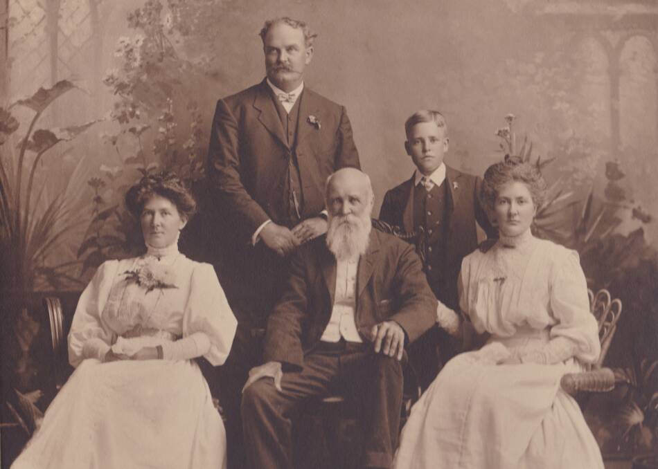 FINE CITIZEN: First president of Wodonga Shire, John Woodland (front centre), with his son, daughters and grandson. 