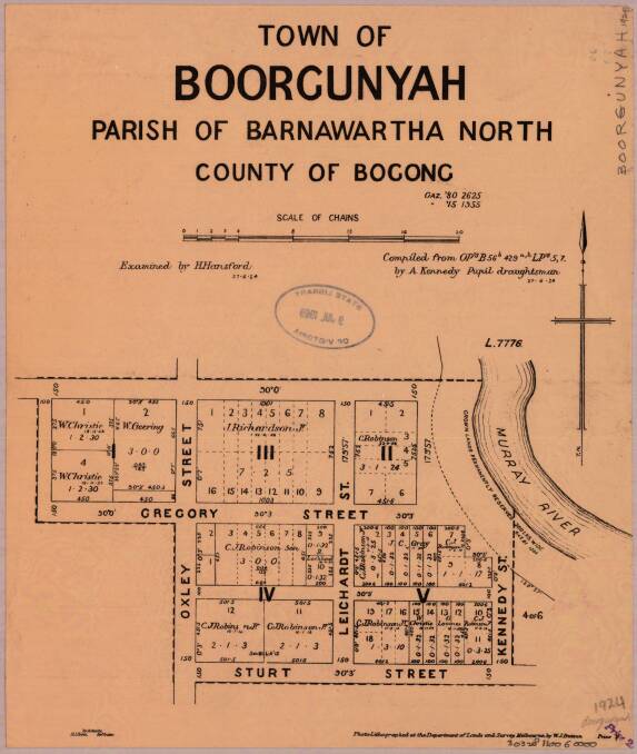 MAP: Map of the Town of Boorgunyah, Parish of Barnawartha North, County of Bogong.