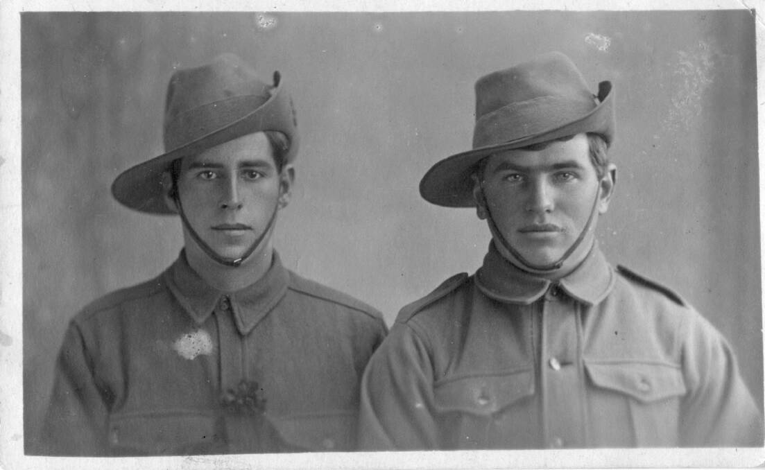 MATES: On November 23, 1915, Archie Rapsey and Tom Snowdon were photographed together, great mates off overseas on an army adventure.