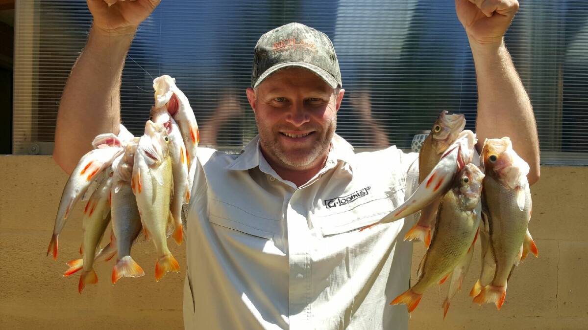Red letter day: Jim Jewell caught enough redfin to fill his esky during a recent outing. All of the fish were caught on plastics at the Hume Weir.