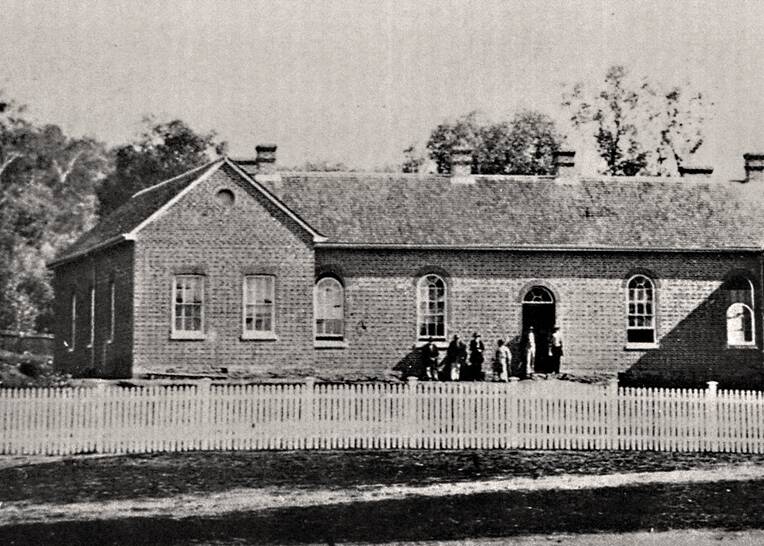 BACK THEN: The old Albury District Hospital on the western side of Thurgoona Street, c1861. A verandah was later added between the gabled ends.