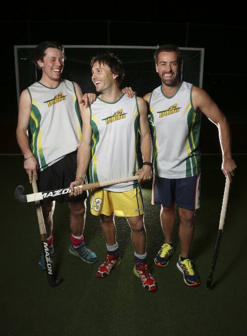 STICK IT TO 'EM: Josh Verity, coach Jeremy Payne and Tony Donnolley look forward to representing Hockey Albury-Wodonga at the Victorian Country Championships in Melbourne. Picture: ELENOR TEDENBORG