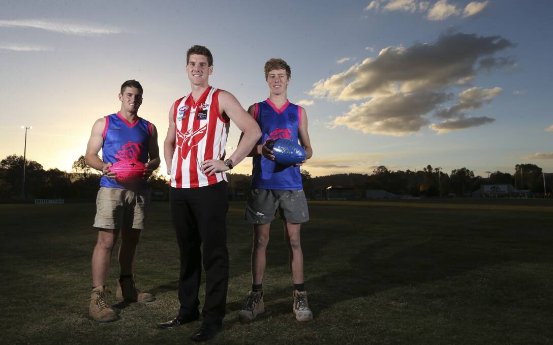 GOOD CAUSE: Jindera duo Zac Stuart and Daniel Middleton will do battle with Henty's Heath Ohlin, centre, on Saturday. Picture: ELENOR TEDENBORG