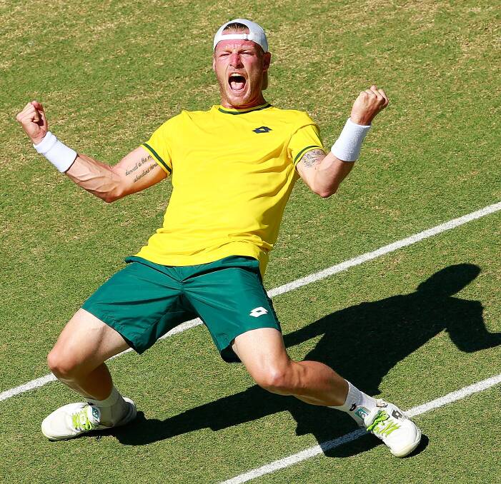 GREEN AND GOLD: Former Corowa and Albury tennis star Sam Groth has been a proud Davis Cup representative for Australia and will again get to don the green and gold in Rio at the Olympic Games. Picture: GETTY IMAGES