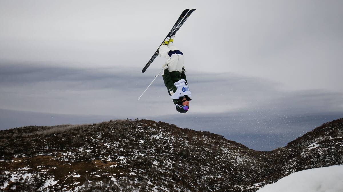 SOARING: Mount Beauty's Britt Cox completes a jump on the opening day of the Australian Mogul Championships at Perisher on Tuesday. Picture: GETTY IMAGES