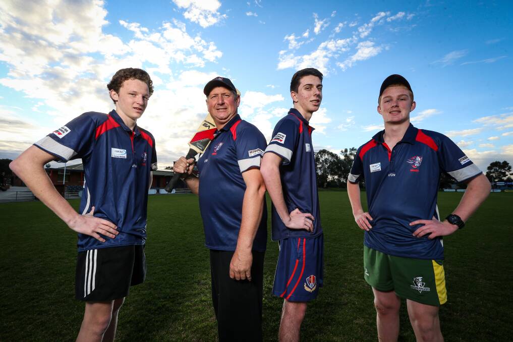 READY TO GO: Nick Bracher, 17, Richard Harvey, Josh Barrett, 18, and Tory Wallace, 14, look forward to the upcoming season with Wodonga Raiders. Picture: JAMES WILTSHIRE