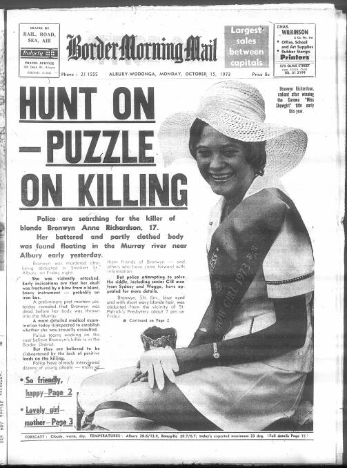 The Border Mail's front page on Monday, October 15, 1973.