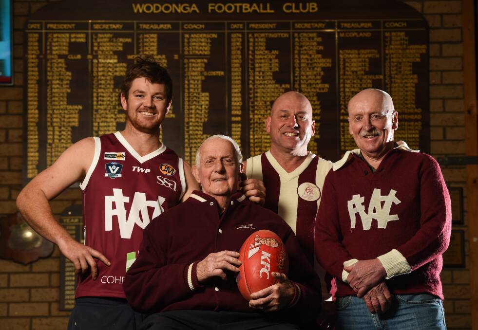 OLD AND THE NEW: Tim Kindellan, Jake Elkington, Jon Collins and Bruce Calder look forward to Wodonga's 80-year celebration on Saturday. Picture: MARK JESSER