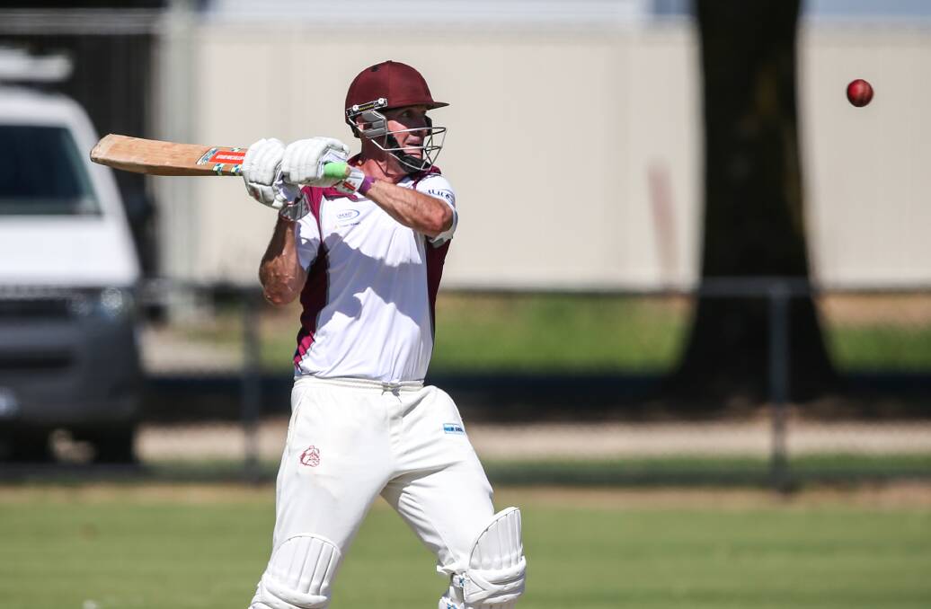 TOP DOG: Wodonga captain Robbie Jackson deals with a short-pitched delivery from the Bushies on his way to a well-compiled 36.