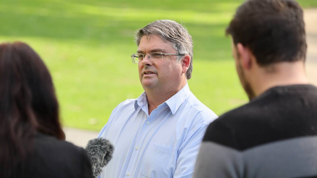 Wagga City Council general manager Peter Thompson addresses the media following revelations hundreds of horses were found slaughtered on a rural property near Wagga. Picture by Les Smith 