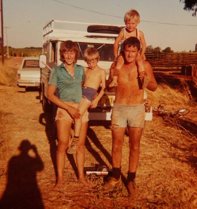 June and Graeme Melbourne with their older boys Caine and Adam on one of their many trips around Australia.