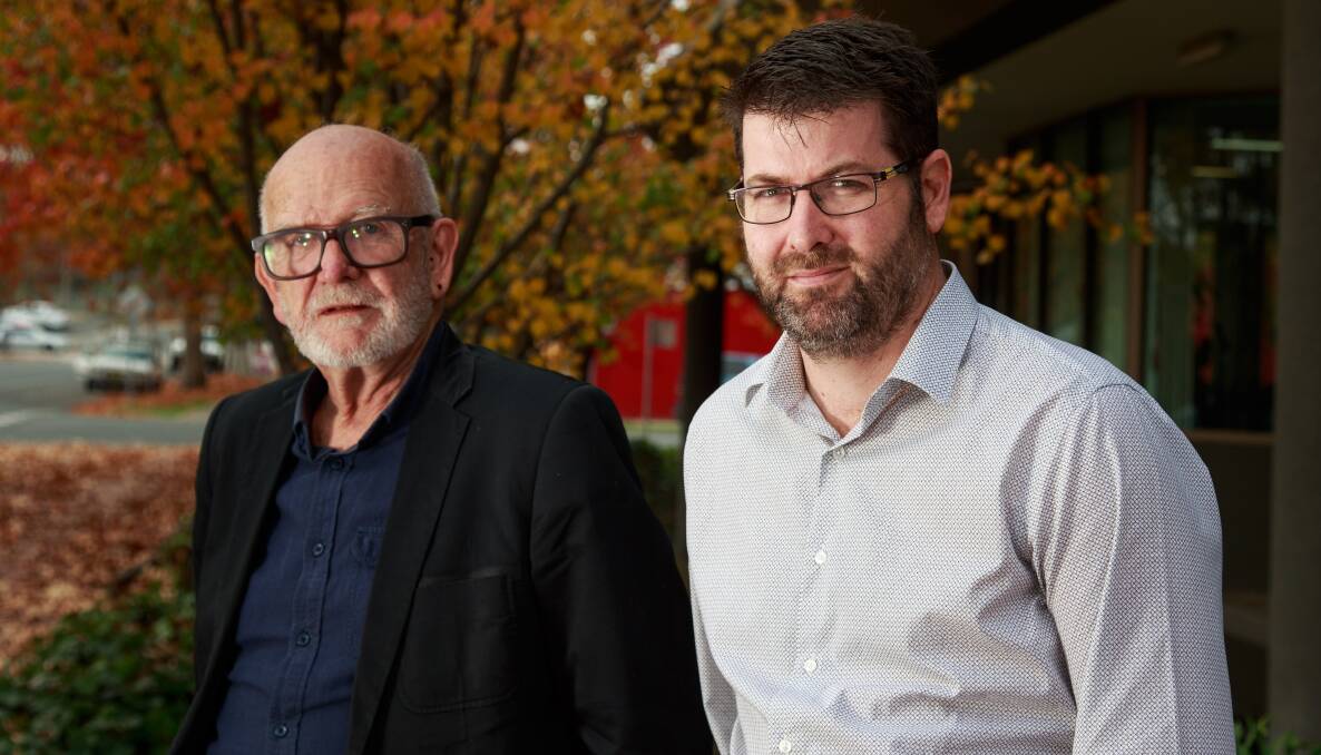 Crisis solvers: Michael Whiteside and Allan Mason work with many homeless families to source the help they need and, importantly, get them into crisis accommodation. Picture: SIMON BAYLISS