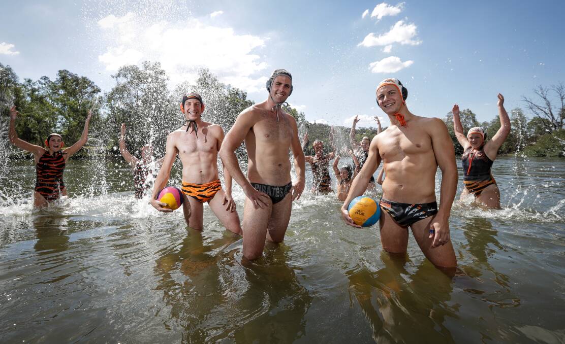 For Nick: Nick Dempsey’s mates Tom Duck, Tom Hawkesworth and Harry Duck are all set for the second annual Dip 4 Dempsey. Picture: JAMES WILTSHIRE
