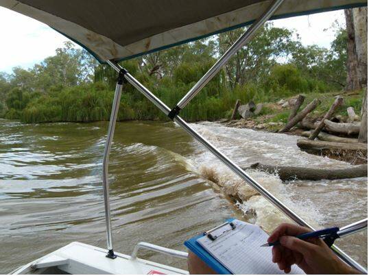 MONITORING: Boat wash breaking on the bank of the River Murray, near Corowa. Picture: MURRAY DARLING BASIN AUTHORITY 