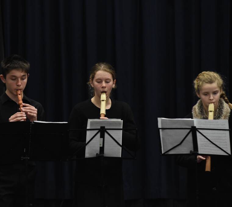 THE SOUND OF MUSIC: Representing The Squeakers on Tuesday afternoon are recorder players Declan Patrala, 16, Natasha Kronenberg, 12, and Alexandra Ellis, 12.
