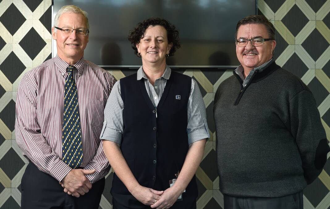 PART OF THE TEAM: Albury Wodonga Private Hospital chief executive Doug McRae, nurse unit manager Kate Sutton and Dr Jan du Plooy take pride in the new cardiac assessment centre. Picture: MARK JESSER