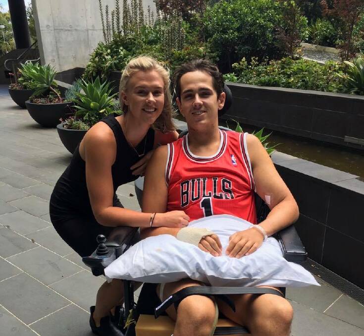 CARING SUPPORT: Nick Dempsey and his girlfriend Georgia McConville stay positive during Nick's rehabilitation in Melbourne. The pair met through water polo; the Ovens and Murray association will hold a fundraiser on March 3.