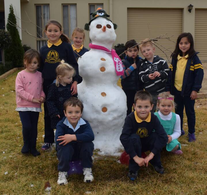 MEET THE NEIGHBOURS: Frosty has been a hit with youngsters since appearing in an East Albury front yard on Monday morning. With biscuit eyes and buttons and a carrot nose, the snowman is indeed a jolly, happy soul.