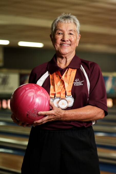 GAME TO GO ON: Tenpin bowler Judy Buehow, 81, of Brisbane, is well-known as one of the oldest athletes competing at the Australian Deaf Games. Picture: JAMES WILTSHIRE