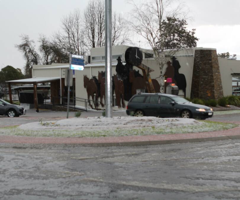 WINTER WEATHER: Sleet and snow remains on the ground after a sudden thunderstorm passed through Corryong on Thursday afternoon. Picture: CORRYONG COURIER 