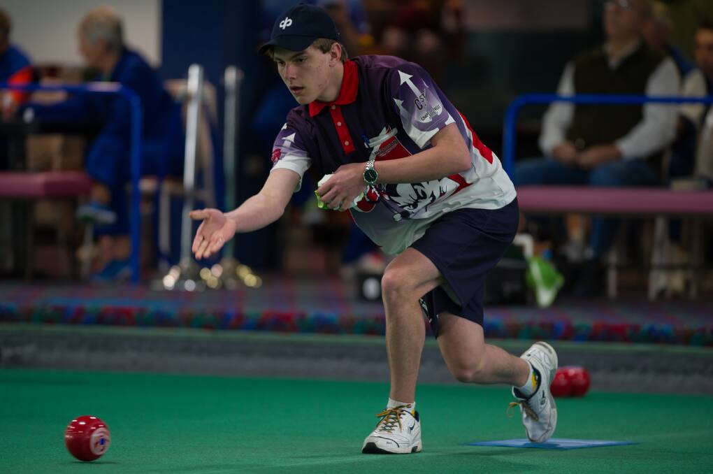 Katamatite bowler, Curtis Hanley, competes at the 2016 Australian Indoors Championship men's singles, where he finished runner-up. Pictures: BOWLS AUSTRALIA