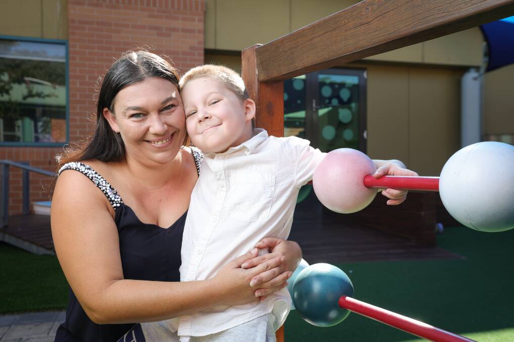 Wodonga's Shana Wallace and her son Chase, 5, appreciate being able to receive more treatment on the Border rather than Melbourne. "We're a family of six, which is also very hard because a lot of places don't cater accommodation-wise for a family of six, so we're separated a lot," Mrs Wallace says. Picture by James Wiltshire
