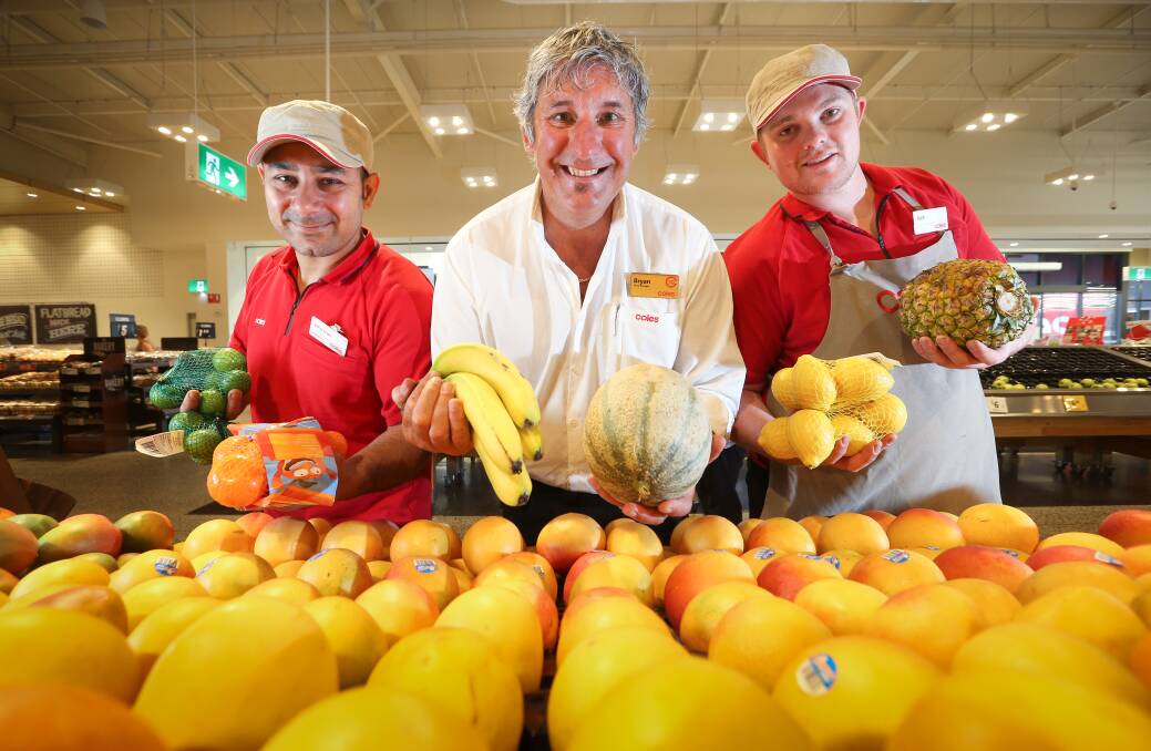 WIN-WIN: Coles Wodonga staff members Balraj Singh, Bryan Flanagan and Jack Glen value reducing waste and helping others through the donations. Picture: KYLIE ESLER
