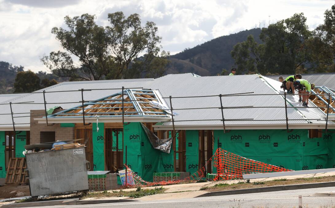 DEFINITE HOTSPOT: Another property takes shape this week in Thurgoona, identified by Border building companies as an area of construction growth. Overall housing approvals have risen across Albury-Wodonga. Picture: MARK JESSER