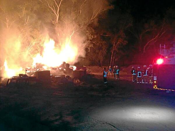 Firefighters at the debris fire in South Albury. Picture: JOHN VANDEVEN