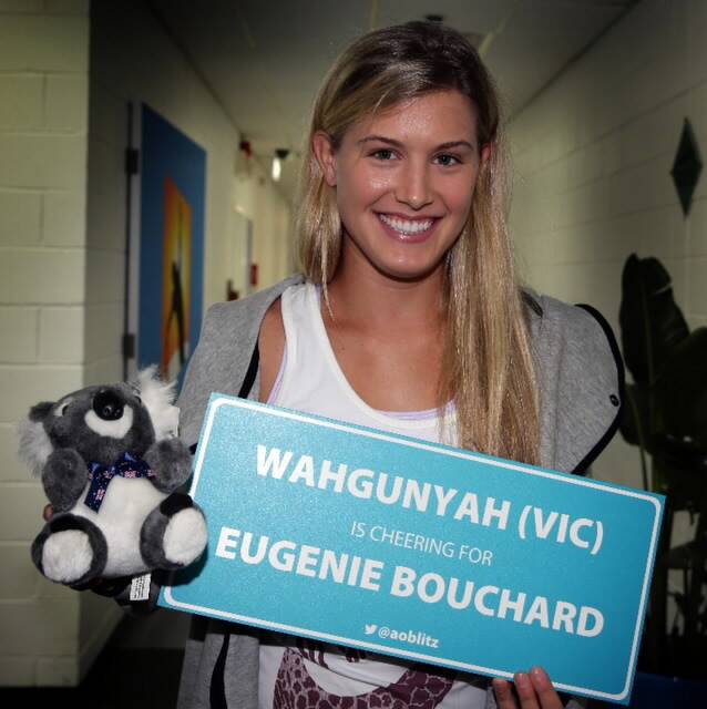 Eugenie Bouchard will score Wahgunyah Tennis Club $10,000 and a celebratory party if she wins the Australian Open, something that would delight president Gordon Sawyer and his fellow members. Pictures: MATTHEW SMITHWICK, Tennis Australia