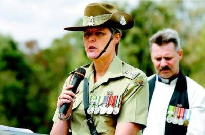 l Lt Col Bronwyn Wheeler and Chaplain David Grulke at yesterday’s ceremony. Picture: NIC GIBSON
