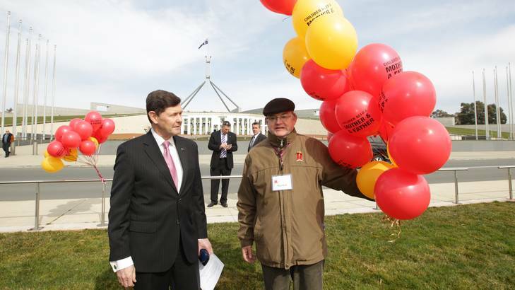 Liberal MP Kevin Andrews arrives at the National Marriage Day Rally on the front lawn of Parliament House in Canberra