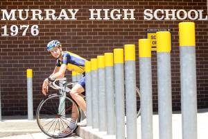 James Rendall outside Albury’s Murray High School, where he plans to end his 700-kilometre journey in March. Picture: TARA ASHWORTH