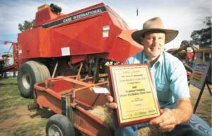 Farm Inventor of the Year Phil Snowden from Tocumwal with his Bale Bundler.
