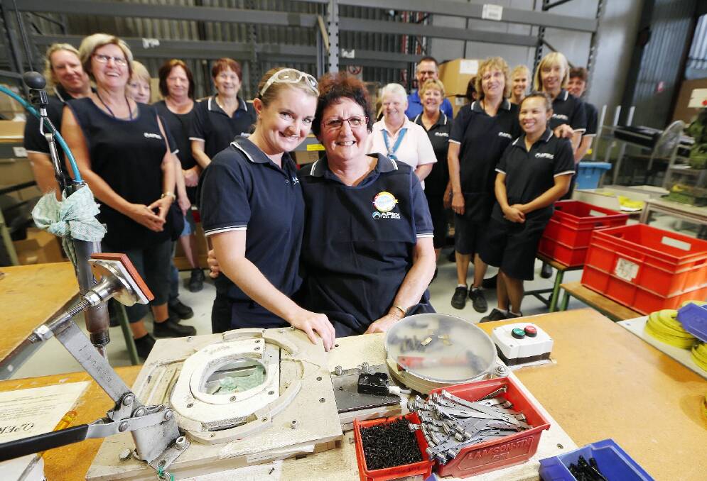 Stacey Rose wishes Faye Dean the best on her retirement from Apex Tools Albury. Picture: JOHN RUSSELL