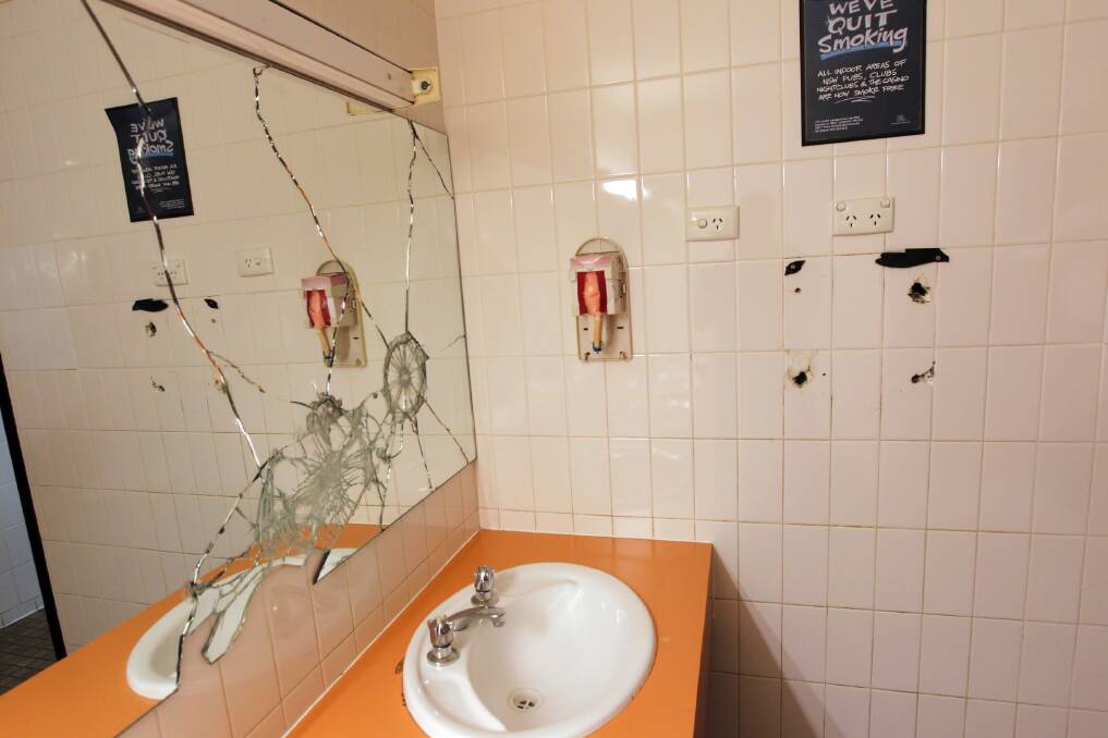 Welcome to the gents ... how Club Mulwala’s toilets were damaged on the Australia Day weekend. Picture: Ben Eyles