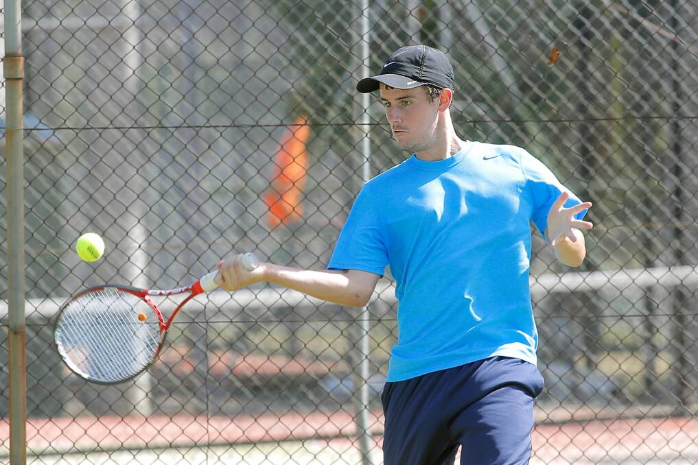 Josh Graetz plays a forehand yesterday. The Gerogery ace found the going good with two qualifying victories on day one at Wodonga.