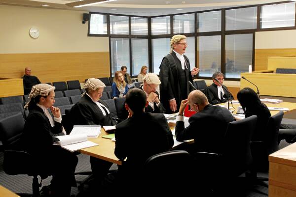 Barrister Tim Tobin addresses the Supreme Court in Wodonga yesterday over the Beechworth bushfire class action.