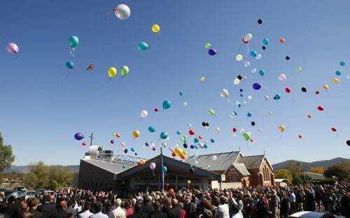 A rainbow of balloons was released to celebrate the colourful lives of John and Sue Wilson.