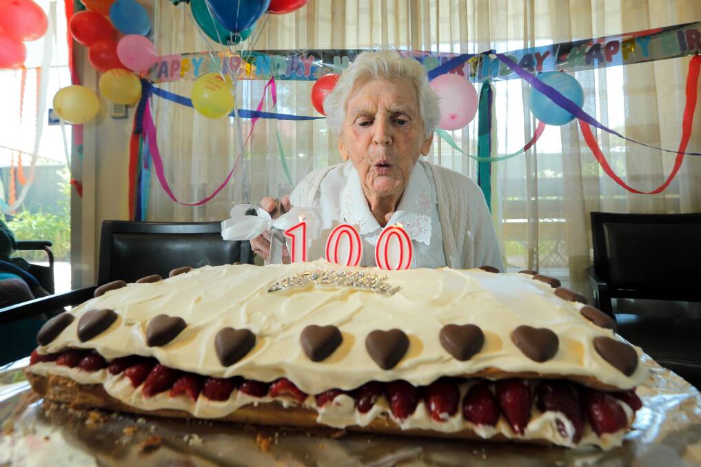 Cake — lots of it — was a key element of Ida Beard’s 100th birthday at BUPA, Wodonga, yesterday. Picture: TARA GOONAN