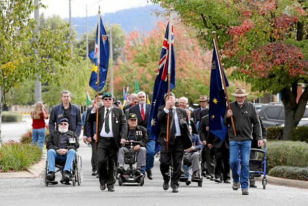 Myrtleford’s march was led by the RSL’s Mike Bowers, Douglas Stewart and Brian McDonald.