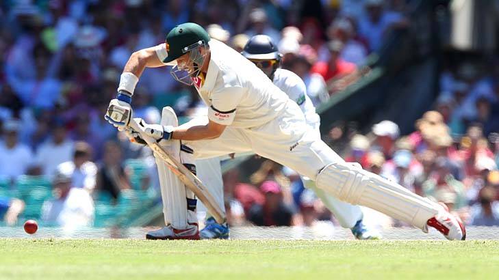Watertight ... Mike Hussey was characteristically diligent in what is likely to be his penultimate Test innings, but was undone by the smallest of margins when run out for 25.