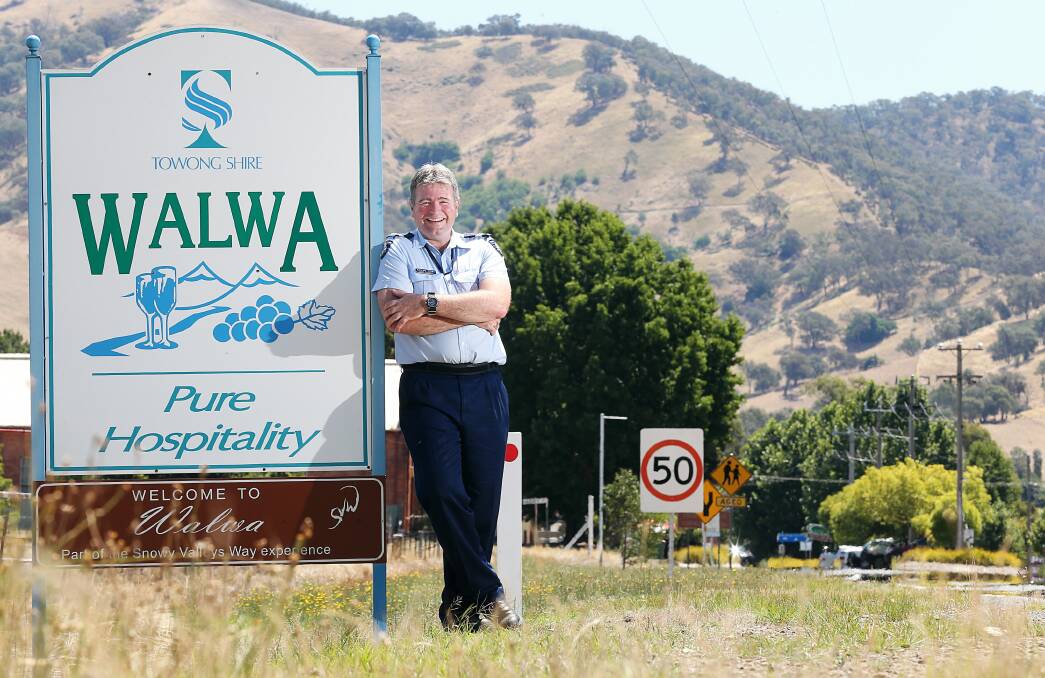 Sen-Constable Andrew Green soaks up the country feel of Walwa, where he started work last month. Picture: JOHN RUSSELL