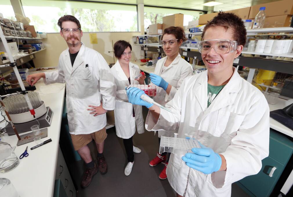 William Valo, Rebecca Littler, Katherine Oliver and James Anderson have been involved in a 10-week industry cadetship program at The Murray-Darling Freshwater Research Centre, preparing for life after university. Picture: JOHN RUSSELL