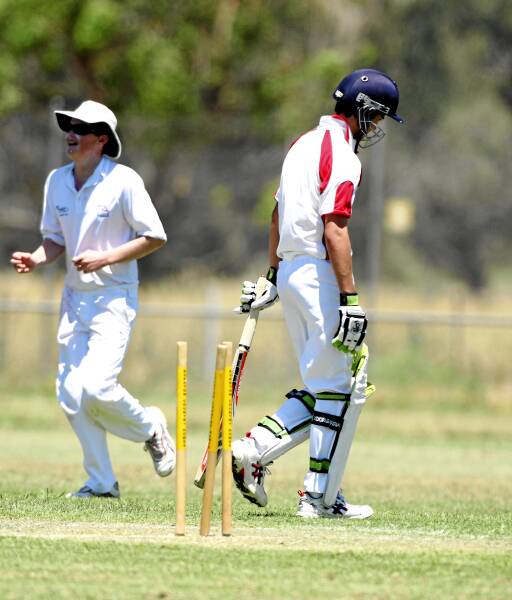 Wangaratta’s Darcy Southern after being bowled. Pictures: MATTHEW SMITHWICK