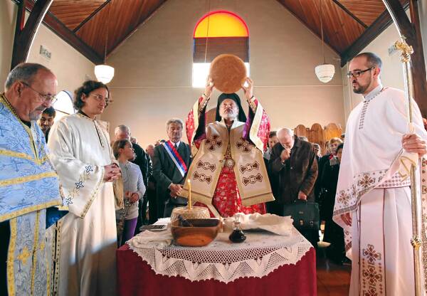 Bishop Irinej during the service in Wodonga on Saturday. He said the two factions within the Serbian Orthodox Church in Wodonga had resolved their differences and were now united. Picture: JOHN RUSSELL
